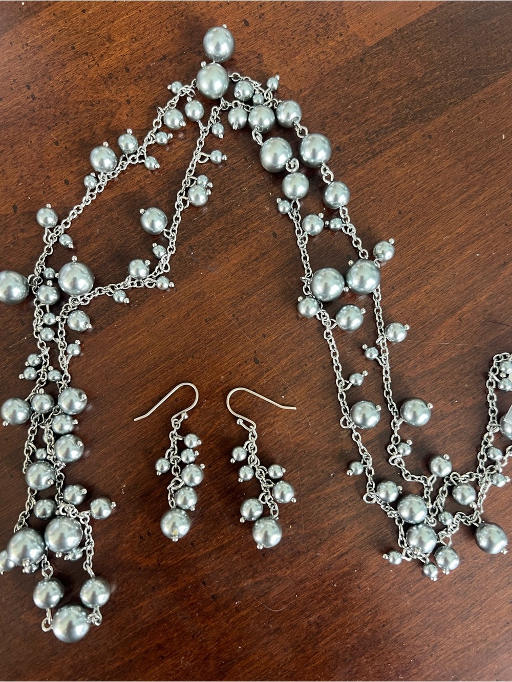Talbots Silver Beaded Multi-Strand Necklace with Matching Drop Earrings